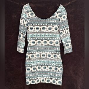 Charlotte Russe Black and Turquoise Aztec Pattern Bodycon Dress